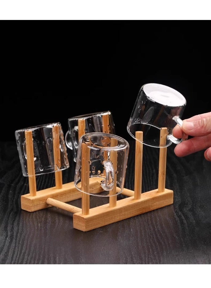 general 2pcs Wood Drain Rack and Kitchen Dish Rack 3 Grids Dish Drying Drainer Shelf for Bowl Plate Cup Storage Kitchen Cabinet Organizer for Drainboard Use - Image 1