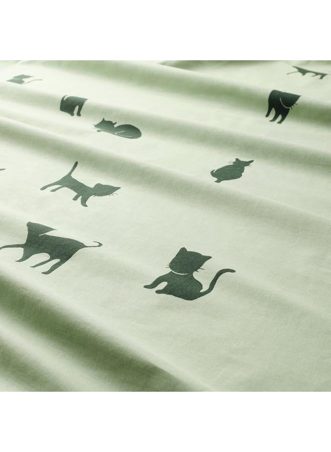 erorex Duvet cover and pillowcase, cat pattern/green, 150x200/50x80 cm - Image 5