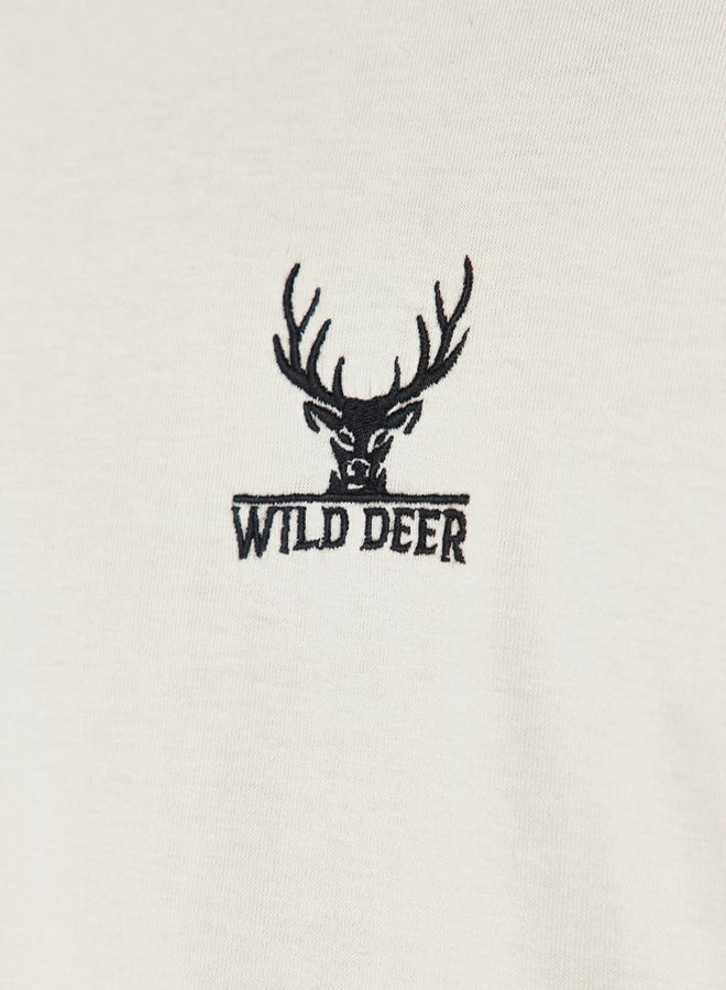 trendyol Stone Oversize Deer Embroidered 100% Cotton T-Shirt TMNSS24TS00055 - Image 4
