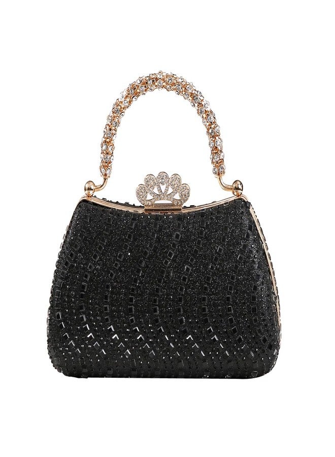 Dreubea Womens Shiny Tote Evening Bag Fashion Rhinestone Decrated Handbag Black - Image 1