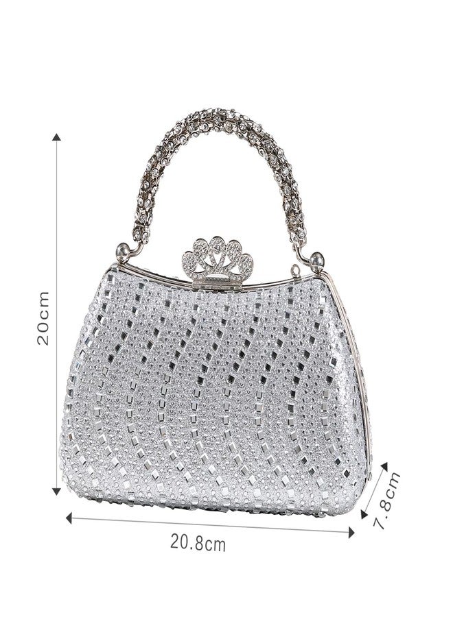 Dreubea Womens Shiny Tote Evening Bag Fashion Rhinestone Decrated Handbag Black - Image 3