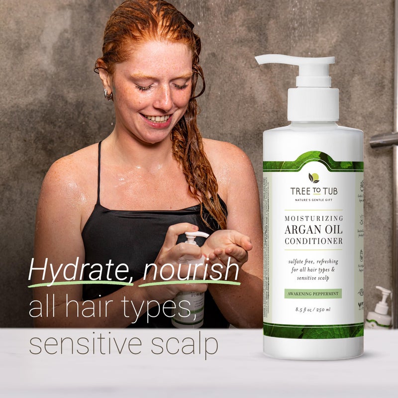 Tree to Tub All Hair Type Hydrating Argan Oil Conditioner for Dry or Oily Hair & Sensitive Scalp - Moisturizing Sulfate Free Conditioner for Women & Men w/Organic Coconut Oil, All Natural Peppermint - Image 2
