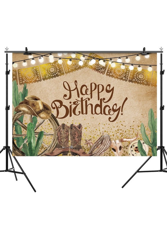 Rsuuinu Western Cowboy Happy Birthday Backdrop Fiesta Rustic Old West Rodeo Photography Background Cactus Brown Birthday Party Decoration Cake Table Banner Supplies Photo Booth Studio Props 7X5Ft  - Image 2