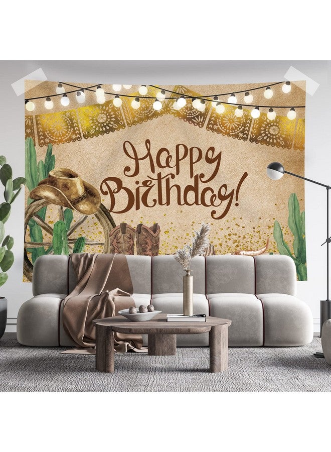 Rsuuinu Western Cowboy Happy Birthday Backdrop Fiesta Rustic Old West Rodeo Photography Background Cactus Brown Birthday Party Decoration Cake Table Banner Supplies Photo Booth Studio Props 7X5Ft  - Image 3