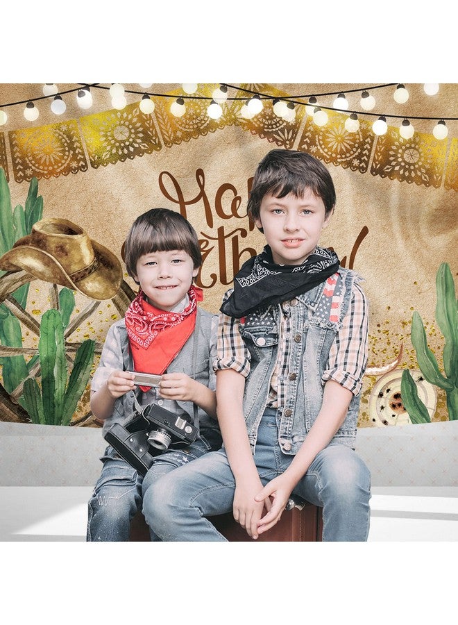 Rsuuinu Western Cowboy Happy Birthday Backdrop Fiesta Rustic Old West Rodeo Photography Background Cactus Brown Birthday Party Decoration Cake Table Banner Supplies Photo Booth Studio Props 7X5Ft  - Image 4