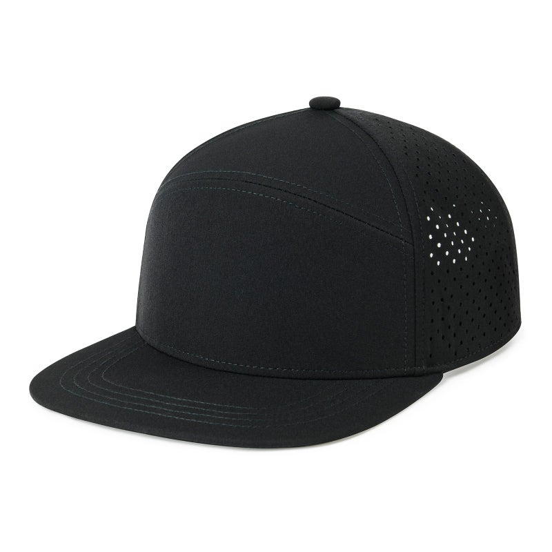 FEINION Men Flat Brim Adjustable Performance Hat Snapback Laser Perforated Baseball Cap (Black) - Image 2