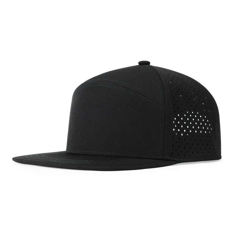 FEINION Men Flat Brim Adjustable Performance Hat Snapback Laser Perforated Baseball Cap (Black) - Image 1