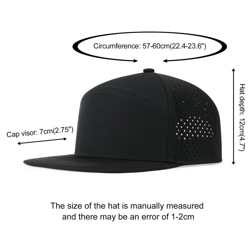 FEINION Men Flat Brim Adjustable Performance Hat Snapback Laser Perforated Baseball Cap (Black) - Image 4