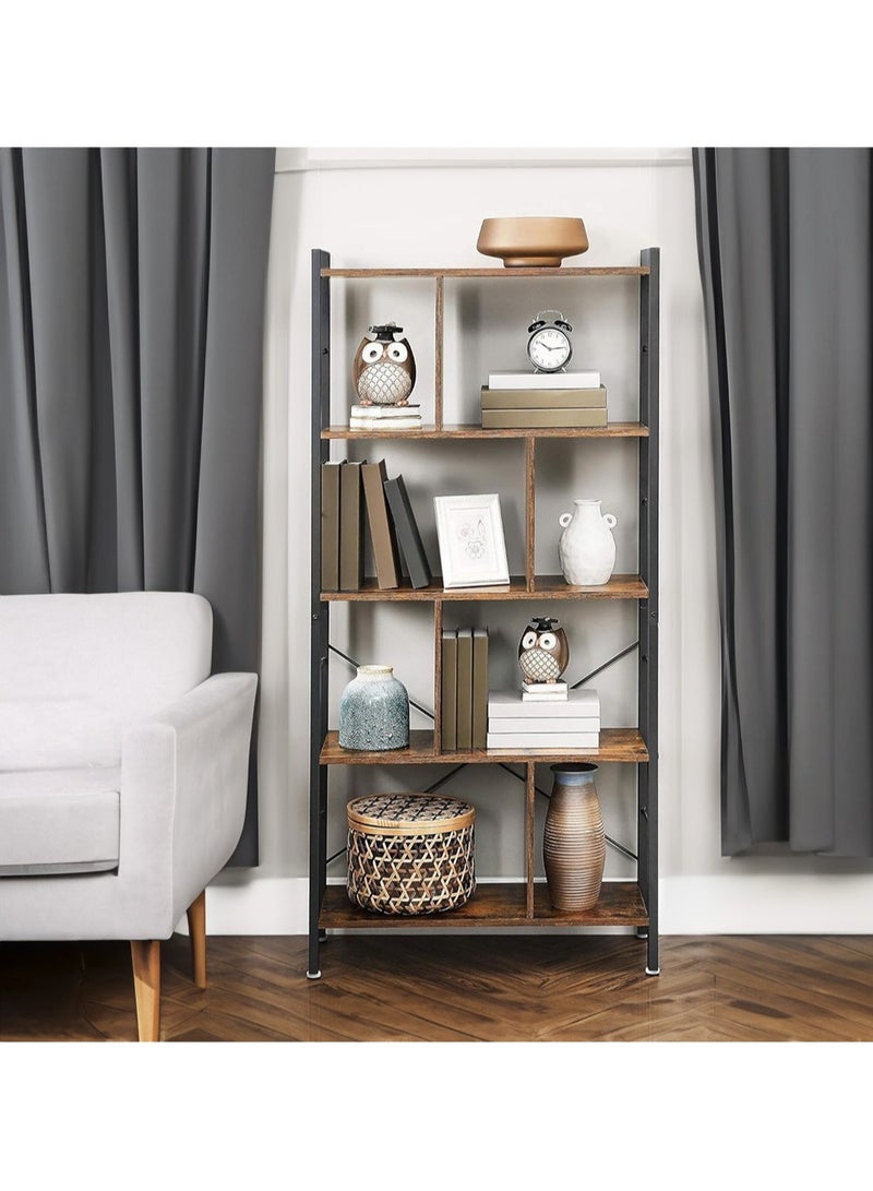 AGD 4-Tier Freestanding Storage Shelf, Reinforced Wood Panels and Sturdy Metal Frame, Display and Storage Rack for Books and Other Items, in Living Room, Kitchen, Office, 155*28*72cm, Rustic Brown - Image 5