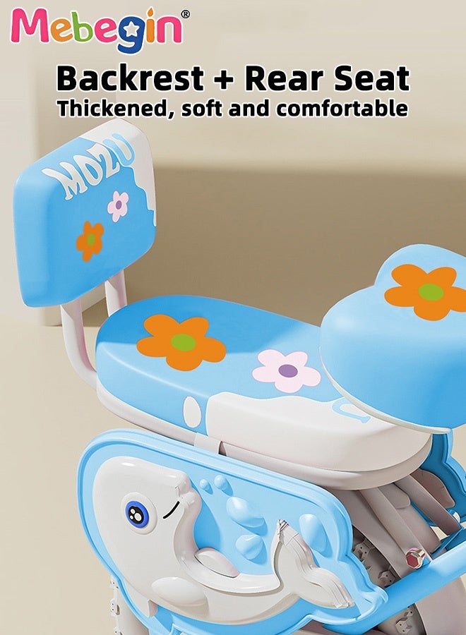 MEBEGIN 14 Inches Foldable Bike with Soft Seat, Children Bicycle with Adjustable Saddle and Foldable Body, Adorable Bike with Luminous Training Wheels, Handbrake and Basket, Ideal Gift for Kids and Beginners - Image 3