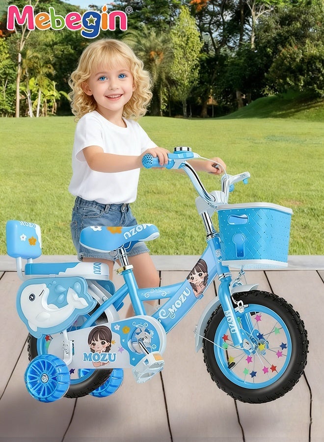 MEBEGIN 14 Inches Foldable Bike with Soft Seat, Children Bicycle with Adjustable Saddle and Foldable Body, Adorable Bike with Luminous Training Wheels, Handbrake and Basket, Ideal Gift for Kids and Beginners - Image 2