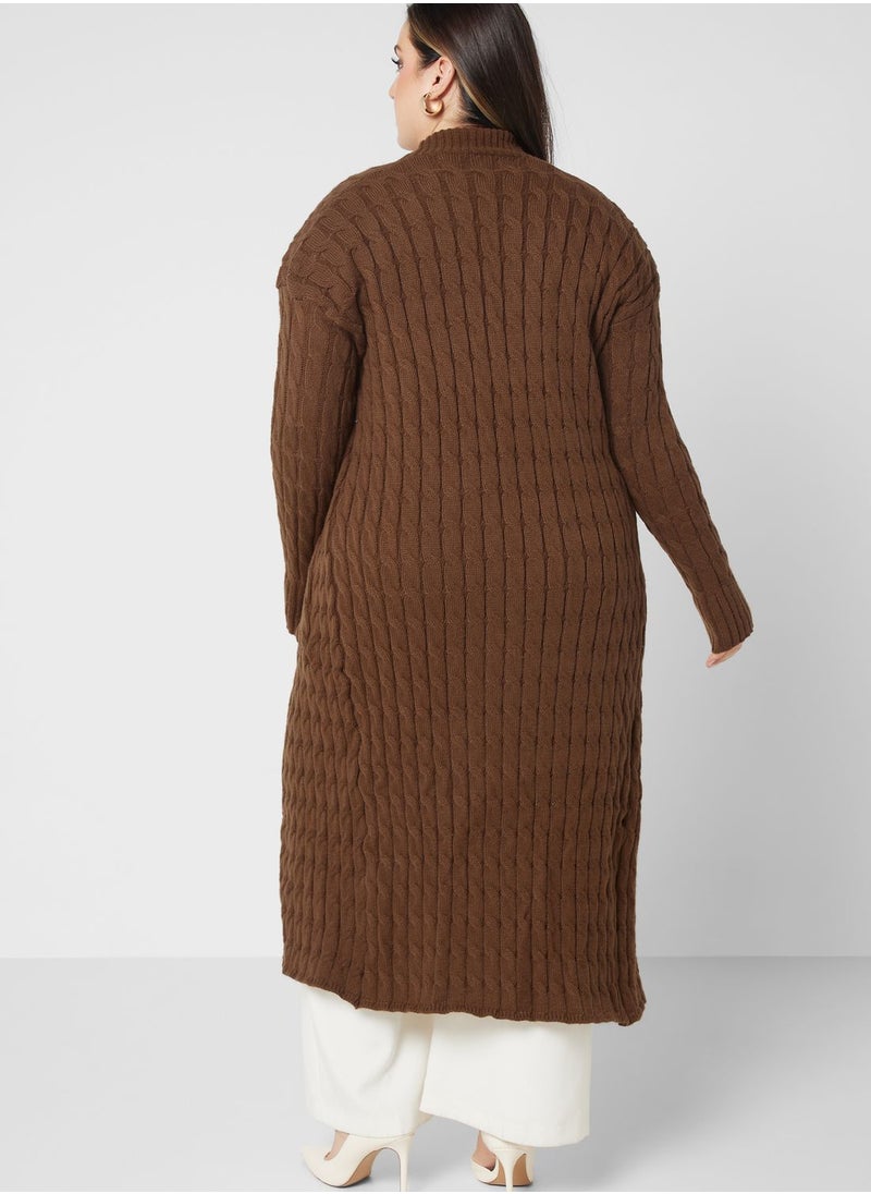 Ella Plus - Longline Cable Knit Cardigan - Image 1