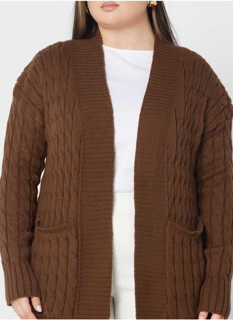 Ella Plus - Longline Cable Knit Cardigan - Image 1