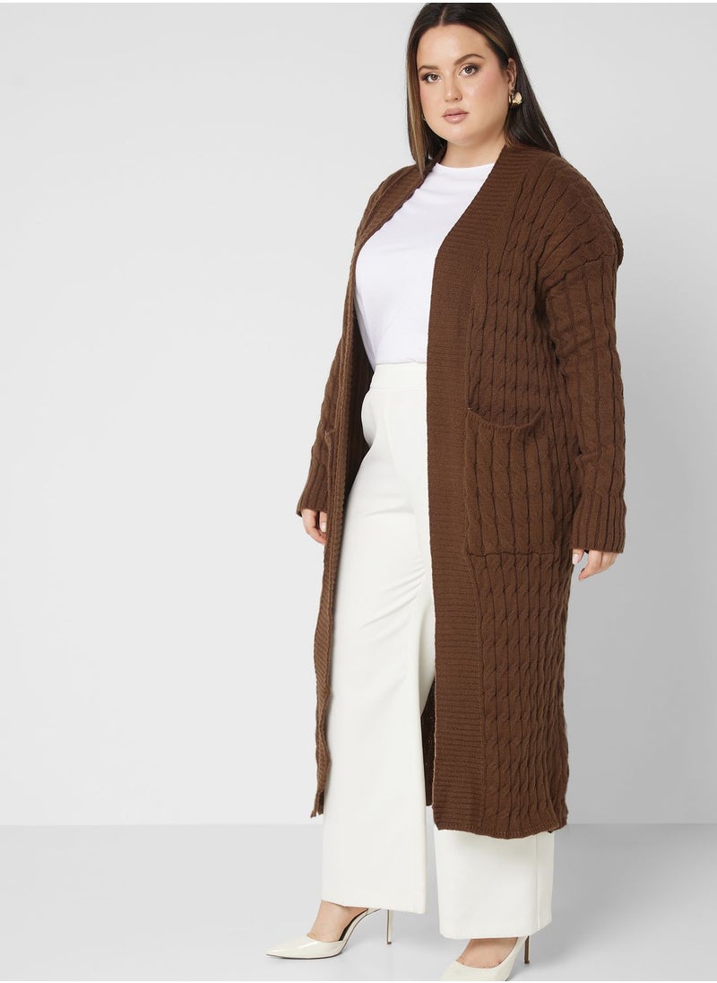 Ella Plus - Longline Cable Knit Cardigan - Image 1