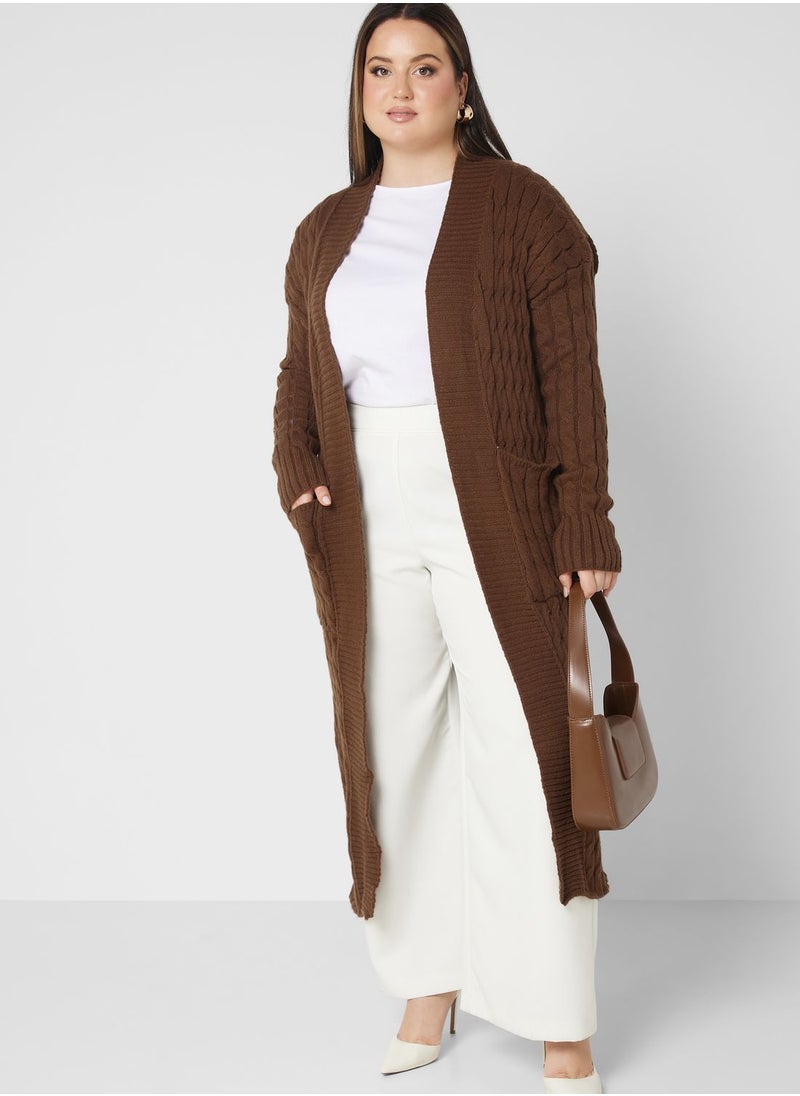 Ella Plus - Longline Cable Knit Cardigan - Image 1
