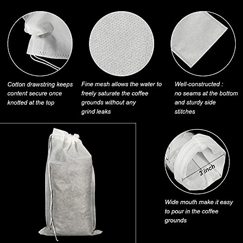 HRX Package 50pcs No Mess Cold Brew Bags, 6x10 inch Disposable Coffee Filter Bag Fine Mesh Brewing Drawstring Pouches for Iced Coffee Hot Tea Herb Spice - Image 3