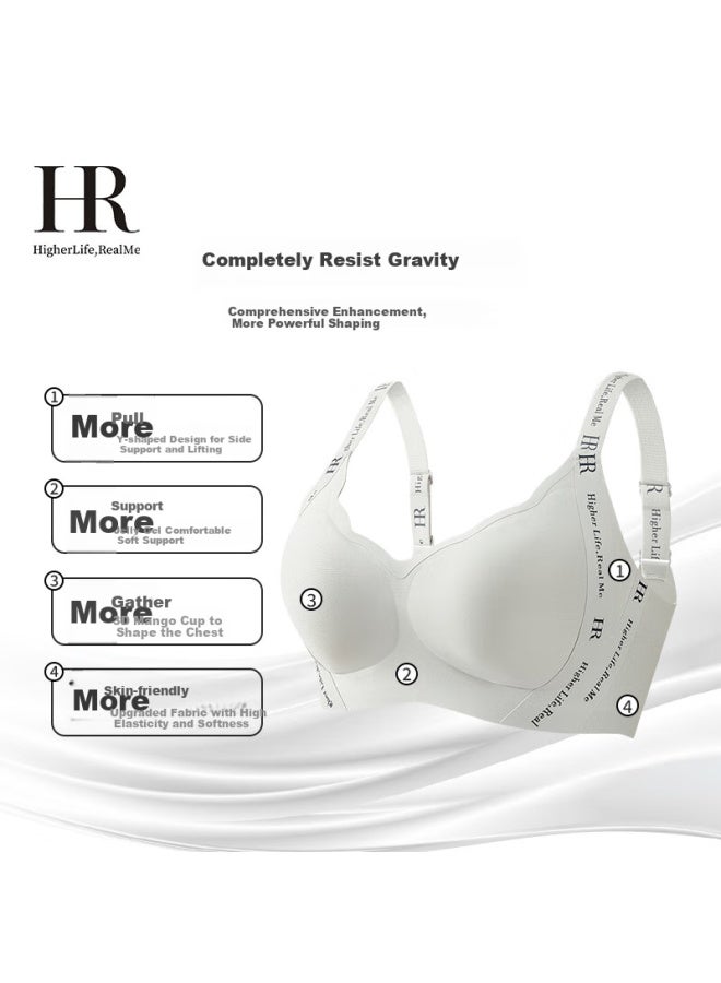 Hr Women's Bra Small Middle Chest Seamless Push-up Bra Lift Side Milk Peach Chest Camel Color M - Image 1