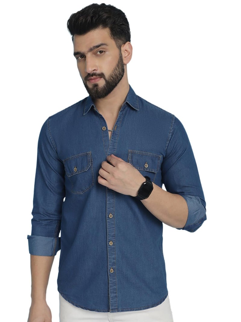 Indian Needle قميص كاجوال من الدنيم القطني المتلاشي للرجال الهنديين - Image 1