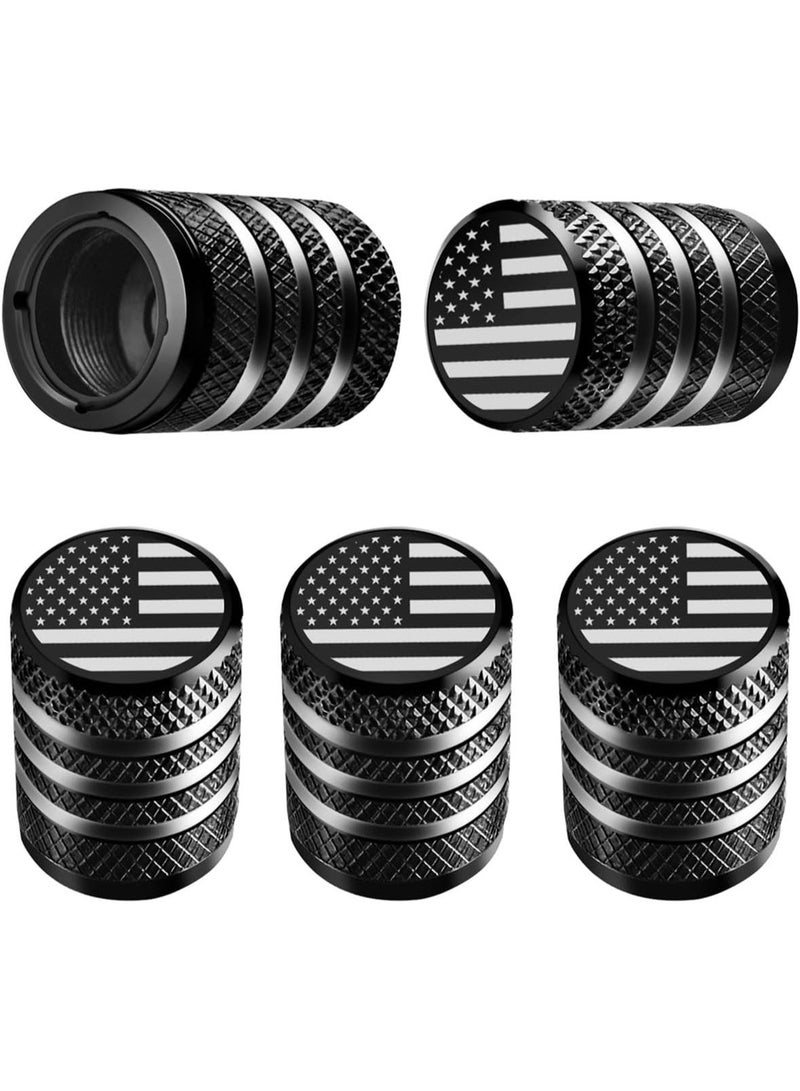 Tire Valve Stem Cap Cover - (5 Pack) Tire Air Cap Metal with Plastic Liner Corrosion Resistant Leak-Proof American Flag for Car Truck Motorcycle Bike Black - Image 1