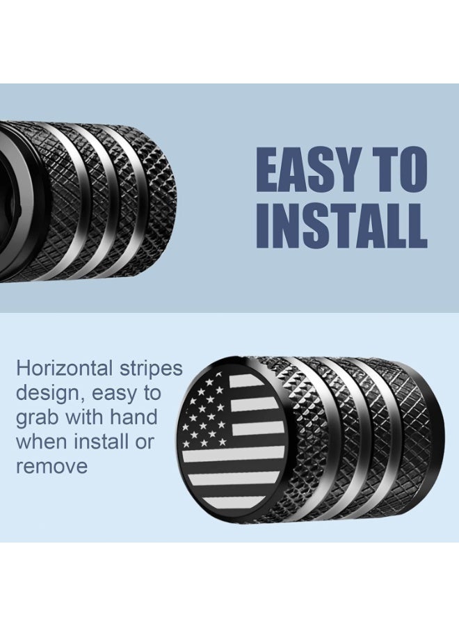Tire Valve Stem Cap Cover - (5 Pack) Tire Air Cap Metal with Plastic Liner Corrosion Resistant Leak-Proof American Flag for Car Truck Motorcycle Bike Black - Image 3