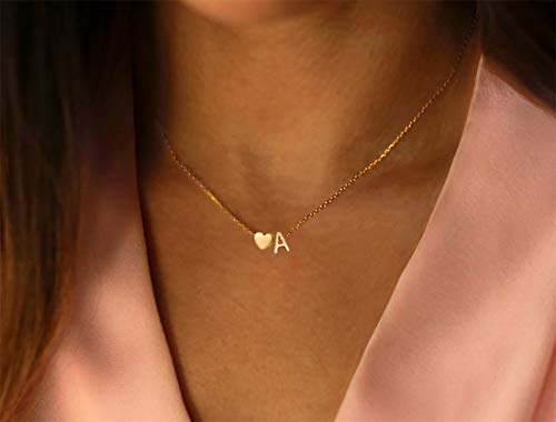 Glimmerst 18K Gold Plated Stainless Steel Initial Heart Necklace - Women's Personalized Monogram Name Necklace - Minimalist Tiny Heart Letter M Pendant - 17.7 Inch Chain for Loved Ones - Image 3