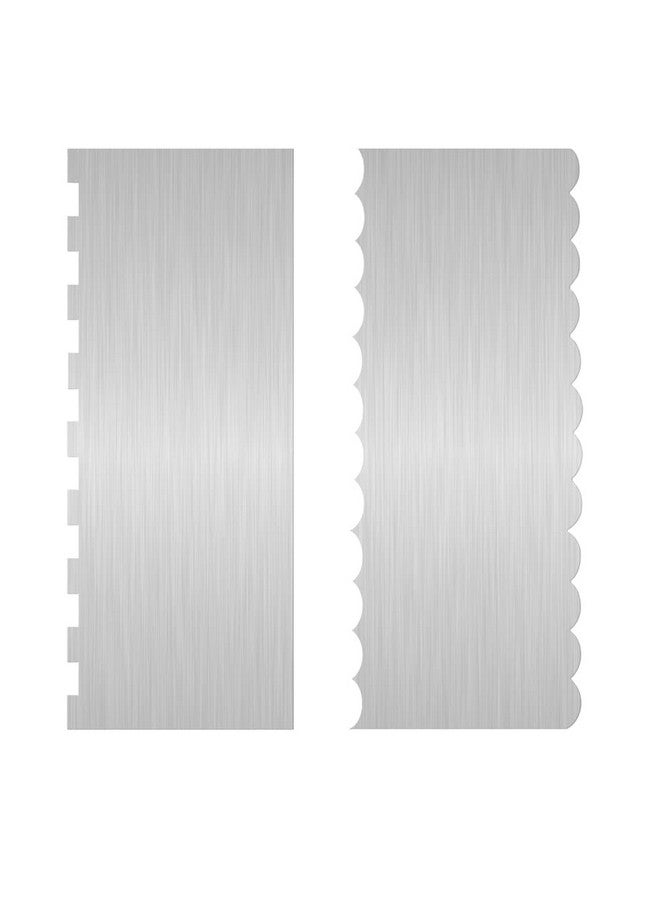 Dualshine 2 Pc Stainless Steel Cake Scraper Cake Decorating Tools Edge Side Jagged Wave Double Sided Patterned Comb Metal Cake Carving Smoothing Cream Pastry Baking(CS-21，CS-25) - Image 1