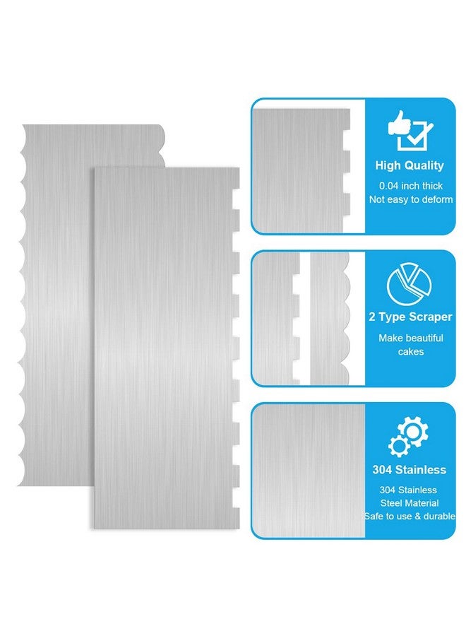 Dualshine 2 Pc Stainless Steel Cake Scraper Cake Decorating Tools Edge Side Jagged Wave Double Sided Patterned Comb Metal Cake Carving Smoothing Cream Pastry Baking(CS-21，CS-25) - Image 3