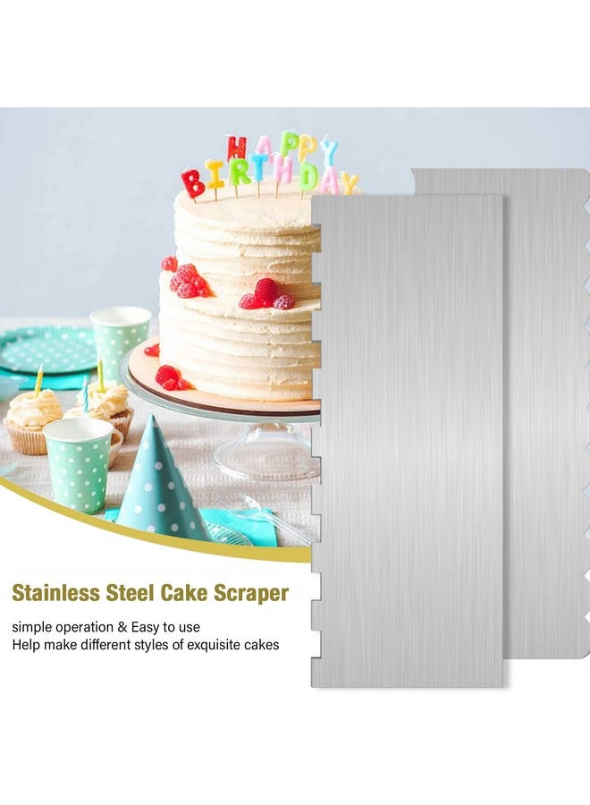 Dualshine 2 Pc Stainless Steel Cake Scraper Cake Decorating Tools Edge Side Jagged Wave Double Sided Patterned Comb Metal Cake Carving Smoothing Cream Pastry Baking(CS-21，CS-25) - Image 4