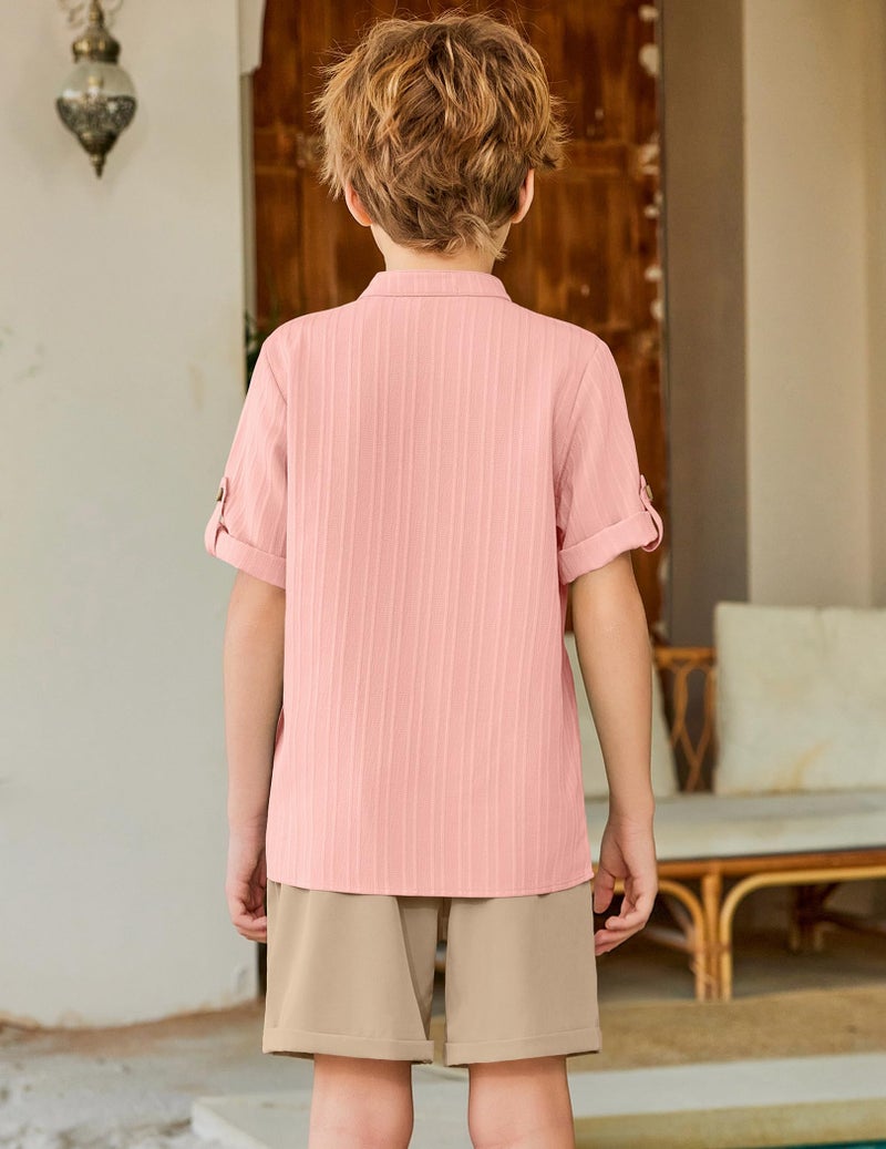 Arshiner Boys 2 Piece Outfits Casual Pink Shirt and khaki Shorts Summer Beach Vacation Wear 7-8 Years - Image 5