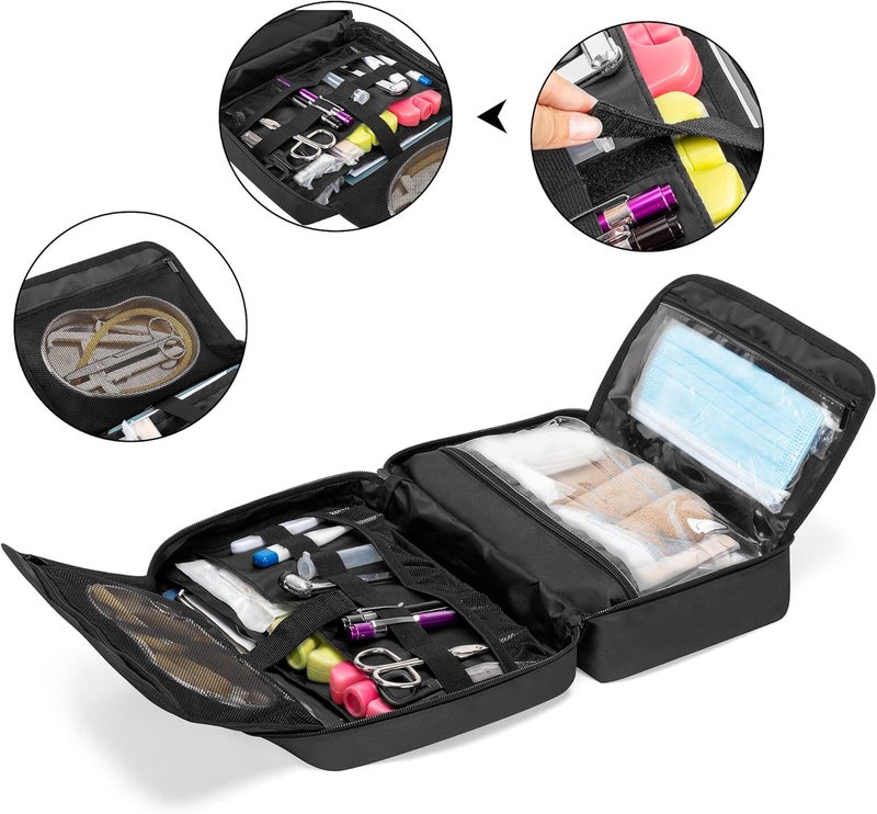 Trunab Portable First Aid Bag Empty Medical Supplies Bag with 2 Inner Flap Emergency Trauma Bag for Accessories Black - Image 2