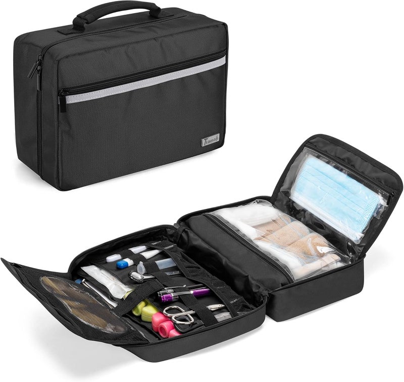 Trunab Portable First Aid Bag Empty Medical Supplies Bag with 2 Inner Flap Emergency Trauma Bag for Accessories Black - Image 1