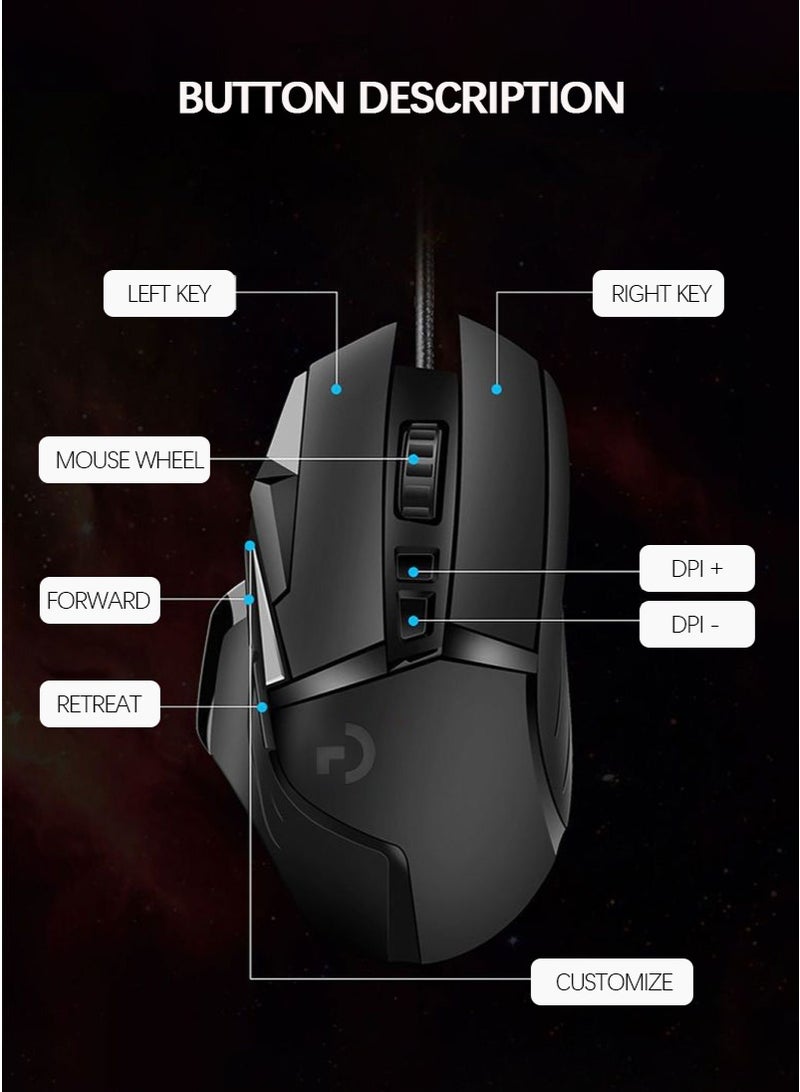 performance wired gaming mouse with  colors RGB  PC/Mac black - Image 5