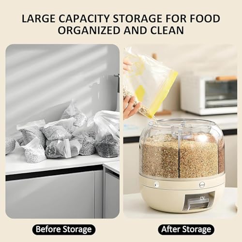 Dravizon Grain Dispenser, Rotating Rice Dispenser Storage Container, 6-Compartment Dry Food Dispenser with Measuring Cup, Food Storage Containers for Kitchen Small Grains, Beans, Rice - Image 5