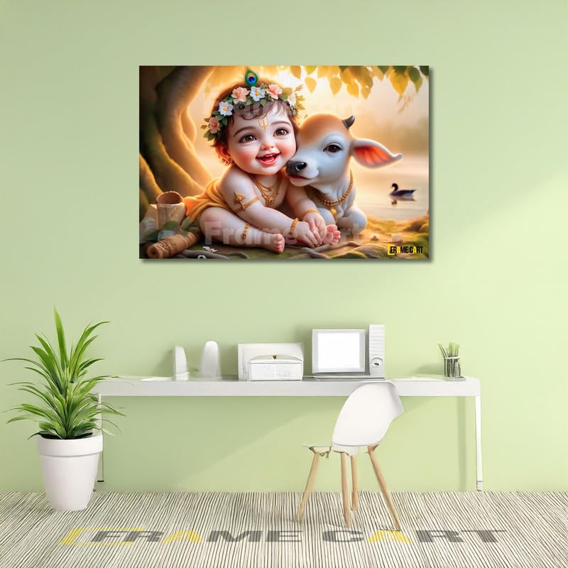 Frame Cart Baby Krishna Poster - Bal Gopal Photo | Kanha Ji Religious photo for Pregnant Women Bedroom Wall | Unframed Vinyl Poster 12x18 (Design 15) - Image 2