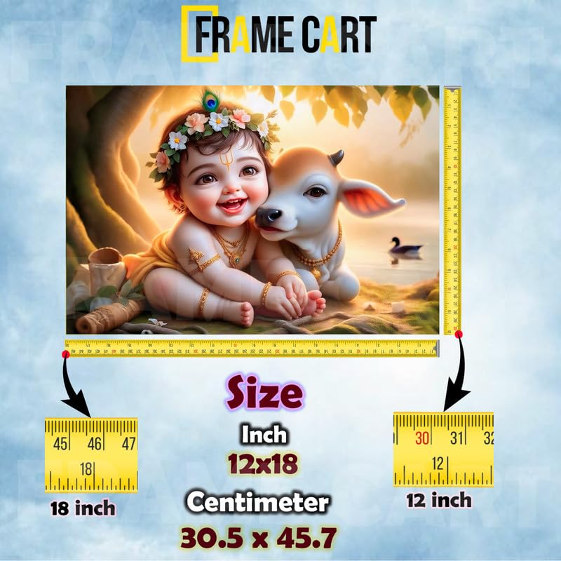 Frame Cart Baby Krishna Poster - Bal Gopal Photo | Kanha Ji Religious photo for Pregnant Women Bedroom Wall | Unframed Vinyl Poster 12x18 (Design 15) - Image 4