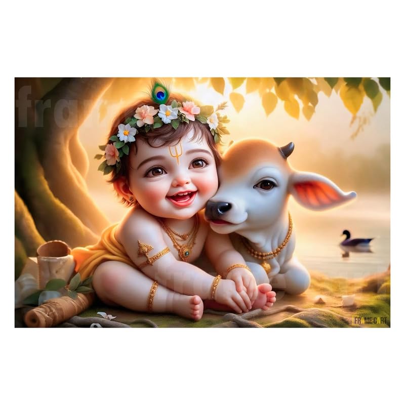 Frame Cart Baby Krishna Poster - Bal Gopal Photo | Kanha Ji Religious photo for Pregnant Women Bedroom Wall | Unframed Vinyl Poster 12x18 (Design 15) - Image 1