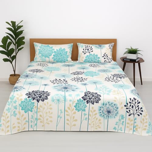 ARLinen King Size Floral Bedsheet with 2 Pillow Covers | Blue Flower Print Bed Sheet for King Bed | Ultra Soft, Breathable & Wrinkle Free Microfiber Bedding Set | Premium Luxury Bedsheet - Image 1