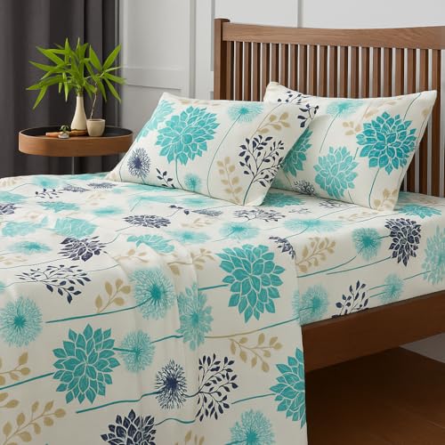 ARLinen King Size Floral Bedsheet with 2 Pillow Covers | Blue Flower Print Bed Sheet for King Bed | Ultra Soft, Breathable & Wrinkle Free Microfiber Bedding Set | Premium Luxury Bedsheet - Image 2