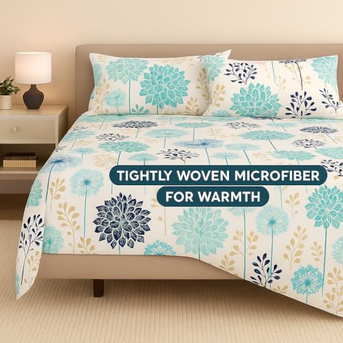 ARLinen King Size Floral Bedsheet with 2 Pillow Covers | Blue Flower Print Bed Sheet for King Bed | Ultra Soft, Breathable & Wrinkle Free Microfiber Bedding Set | Premium Luxury Bedsheet - Image 3