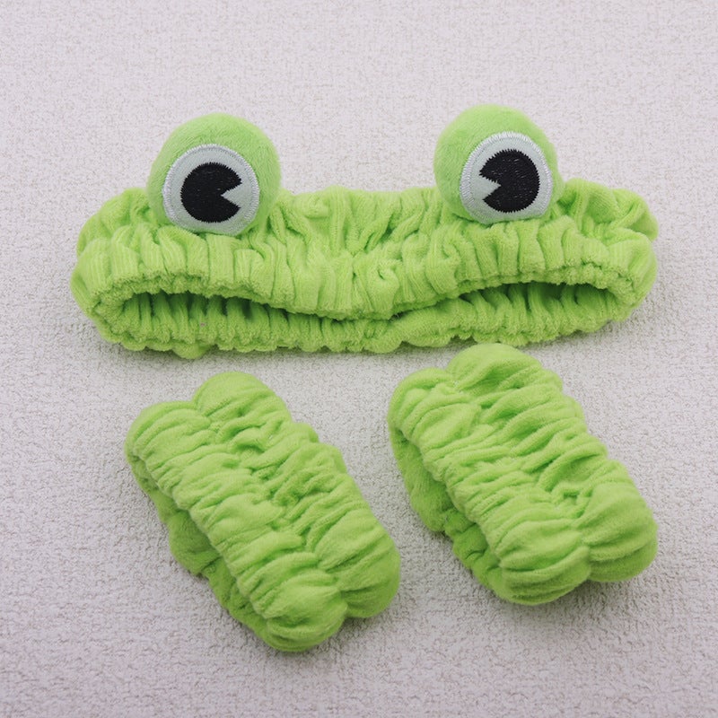 Cartoon Cool Frog Hair Band Internet Celebrant Cute Animal Hair Band Womens High Cranial Top Head Band Plush Hair Accessories Wholesale 3 # Little frog two-piece set with headband + 2 wrist straps