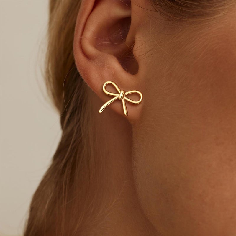 JIAOGE Bow Earrings for Women Trendy - Gold Stud Earrings for Women Jewelry Gold Hypoallergenic Bow Earrings for Girls Gifts for Girls Stuff Birthday Gifts for Women Mom Daughter Sister - Image 3