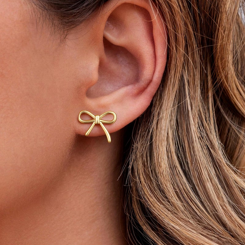 JIAOGE Bow Earrings for Women Trendy - Gold Stud Earrings for Women Jewelry Gold Hypoallergenic Bow Earrings for Girls Gifts for Girls Stuff Birthday Gifts for Women Mom Daughter Sister - Image 2