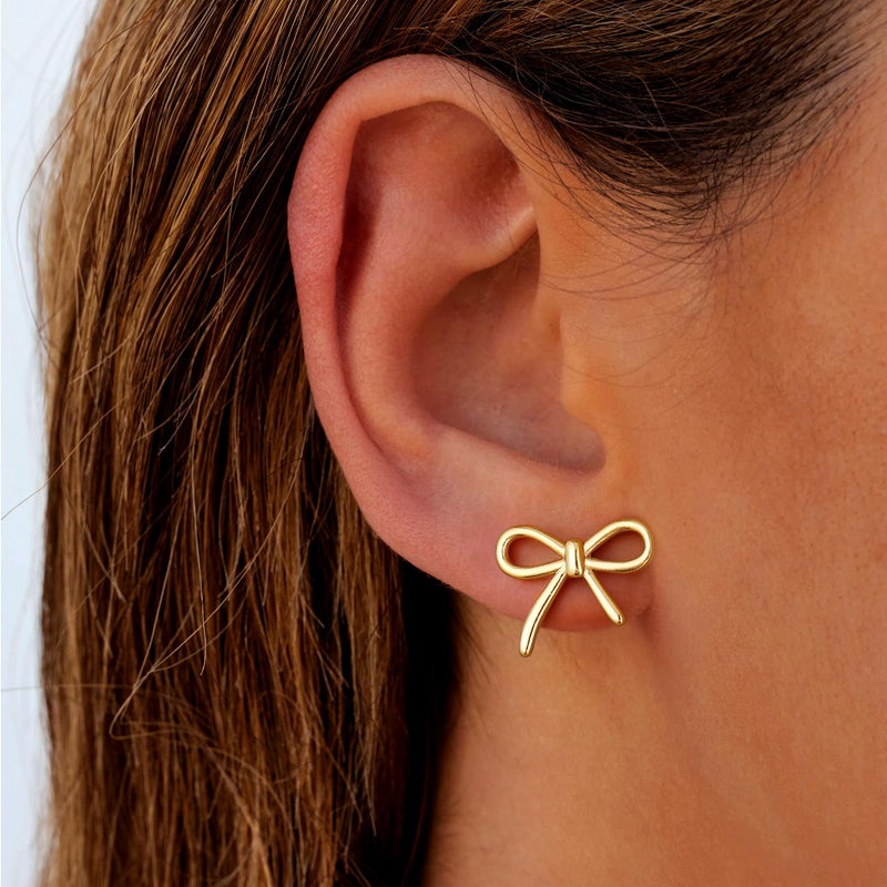 JIAOGE Bow Earrings for Women Trendy - Gold Stud Earrings for Women Jewelry Gold Hypoallergenic Bow Earrings for Girls Gifts for Girls Stuff Birthday Gifts for Women Mom Daughter Sister - Image 4