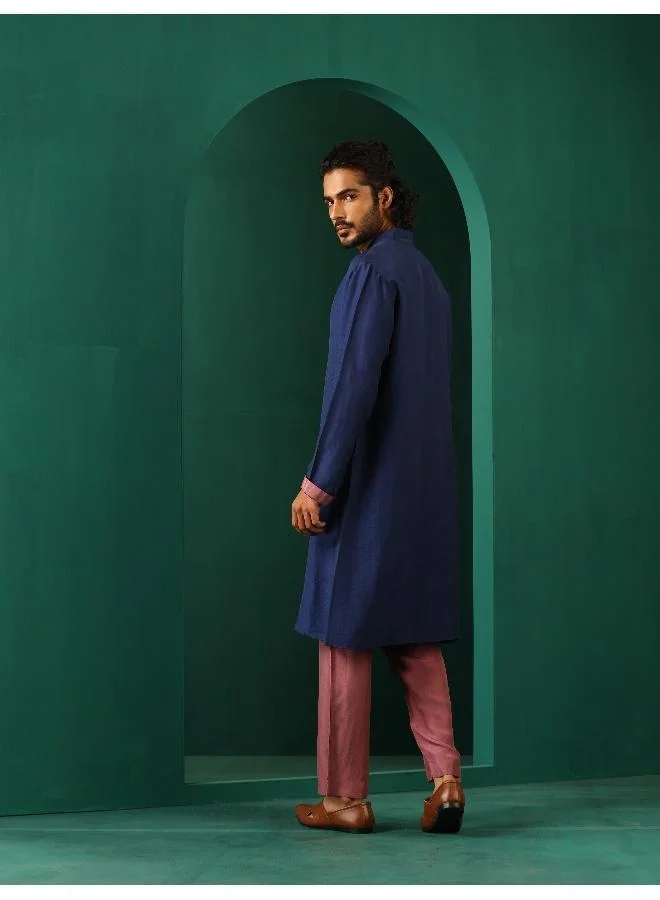 trueBrowns Men's Blue Silk Long Kurta