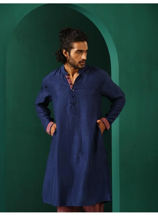 trueBrowns Men's Blue Silk Long Kurta