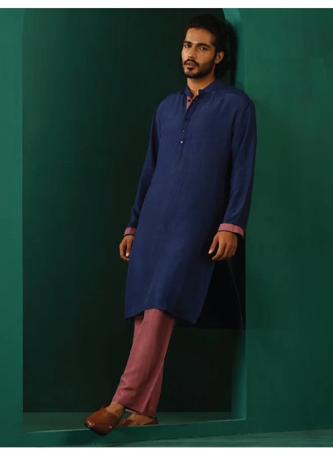 trueBrowns Men's Blue Silk Long Kurta