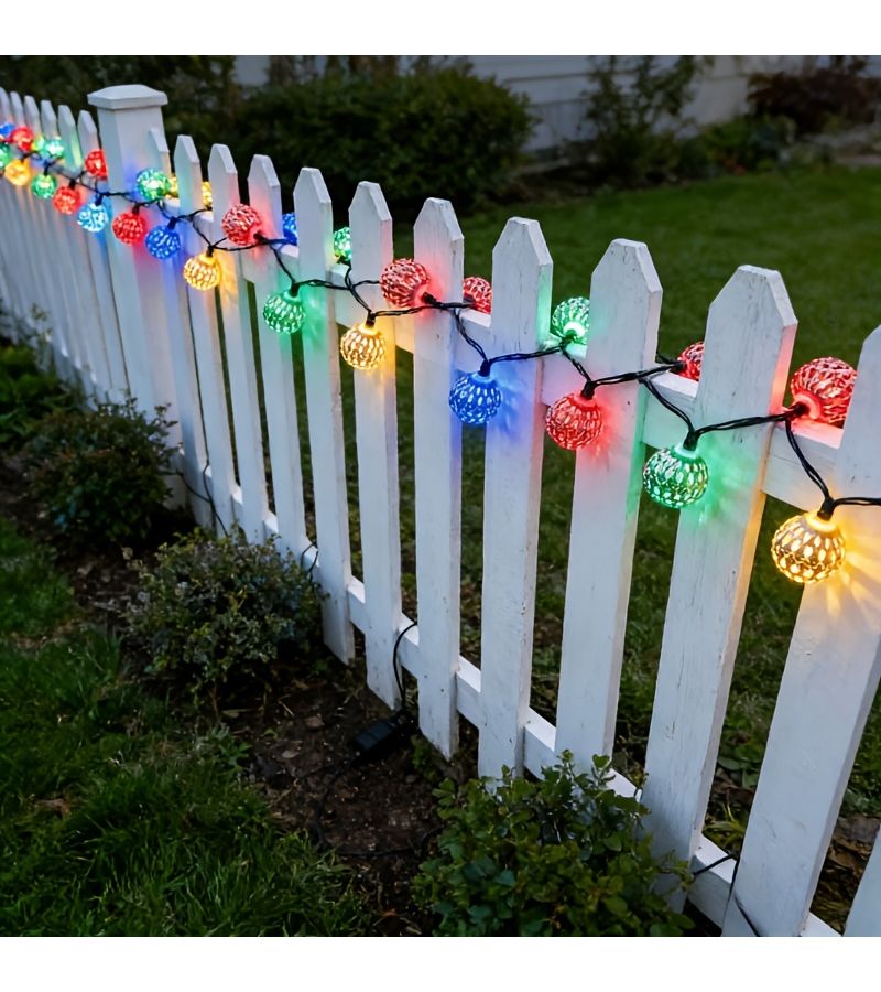 Solar Powered Moroccan Iron Rope Lights Golden Small Ball Color Light 196.84 Inch For Garden Courtyard Party Outdoor Night Decoration - Image 5