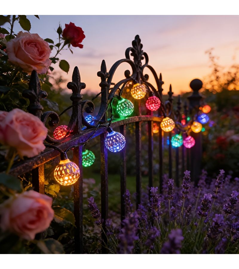 Solar Powered Moroccan Iron Rope Lights Golden Small Ball Color Light 196.84 Inch For Garden Courtyard Party Outdoor Night Decoration - Image 2