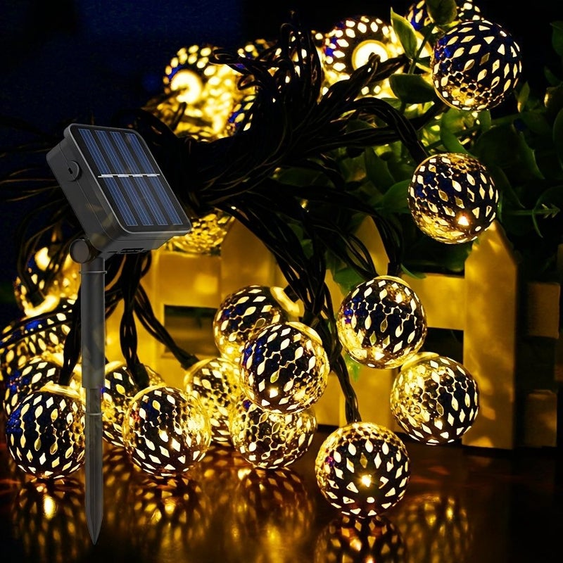 Solar Powered Moroccan Iron Rope Lights Golden Small Ball Color Light 196.84 Inch For Garden Courtyard Party Outdoor Night Decoration - Image 4
