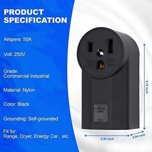 Micmi NEMA 6-50R Receptacle 2-Pole 3-Wire Surface Mount Power Receptacle 250V 50A UL Listed, Black (NEMA 6-50R) - Image 3